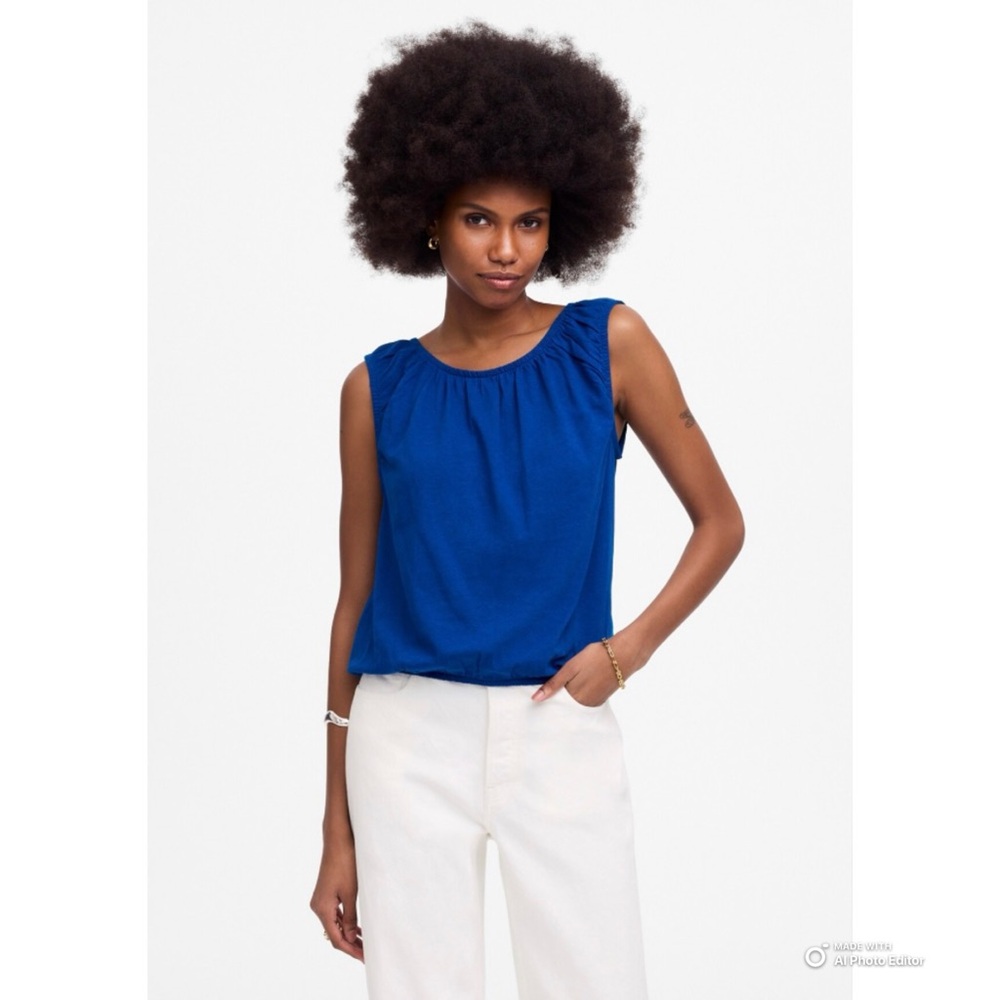Madewell Brilliant Sapphire Blue Bubble Tee Size XL NWT Sleeveless Cotton Linen